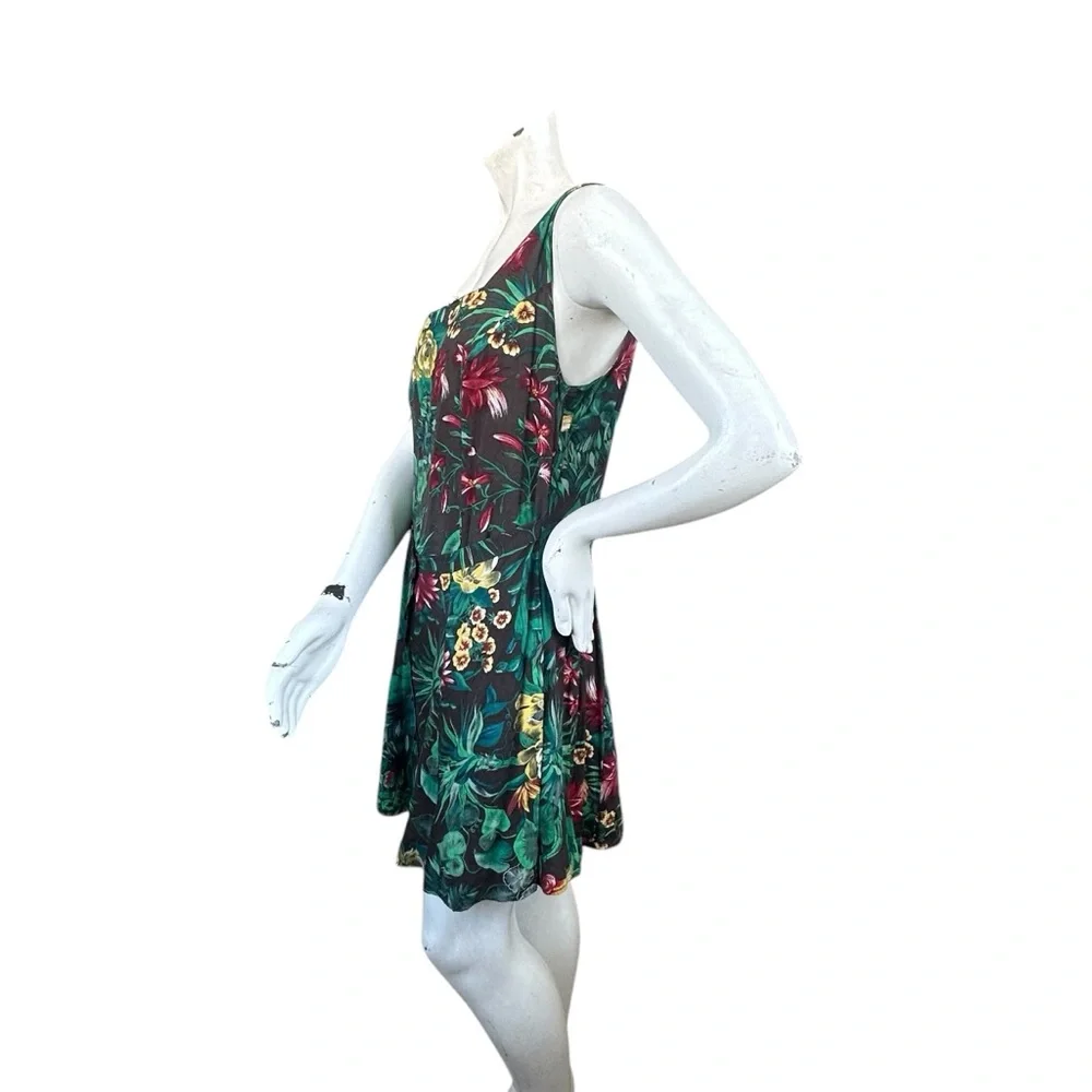 Vintage 90s Tropical Palm Leaf Print Romper Button Down Skirt Front Detail 13/14 - Picture 10 of 13